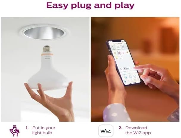 Philips Карфиол и адаптивни бяла led лампа BR30 с МОЩНОСТ 65 W, с регулируема яркост, подключаемая по безжичен Wi-Fi Wiz, съвместима с Alexa, Google Асистент, Siri, 2 встраиваемыми крушки Can