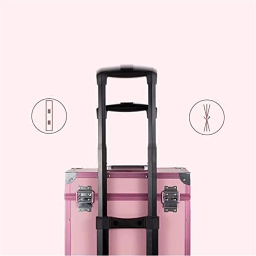 WDBBY Козметични Багажа Пътен Куфар, Кутия за съхранение на козметика Розово Ретро Професионален Калъф за носене на количка за грим (Цвят: розов, размер: 35 * 24 * 47.5 см)