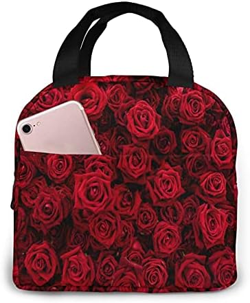 Чанта за обяд с цветя, Червени Рози WANGLONG за Жени И Мъже, Преносима Сгъваема Случайна Кутия за Обяд, Множество Водоустойчива Чанта-хладилник за Пикник, Херметически ?