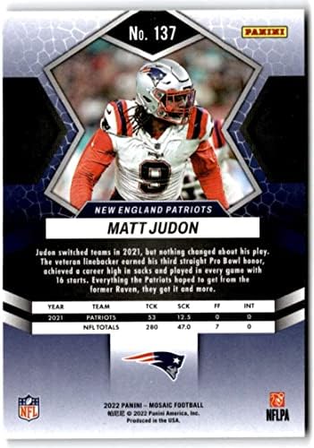 Футболна търговска картичка NFL 2022 Мозайка Панини #137 Мат Джадон Ню Йорк хотели Близо Mint Patriots