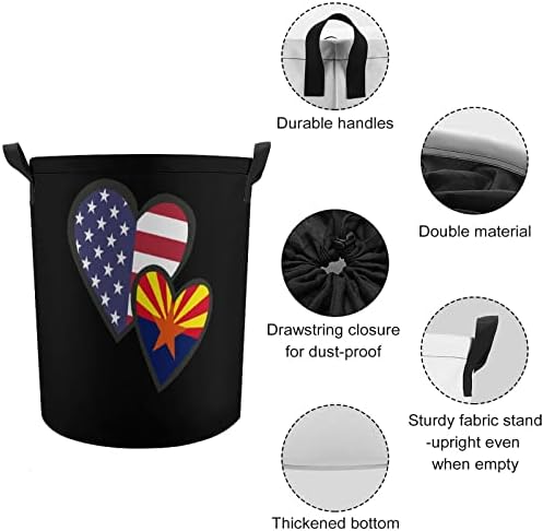Блокирующиеся Сърцето на Американския Флаг на щата Аризона, Кошница За Дрехи С Завязками Кошница За Съхранение на Бельо Голяма Кошница-Органайзер За Играчки