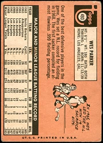 1969 Topps 493 ИН Уес Паркър Лос Анджелис Доджърс (Бейзбол карта) (Паркър жълти букви БЕДНИТЕ Сводници