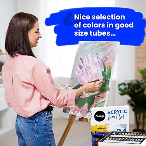 Комплект акрилни бои Chalkola за възрастни, деца и художници - 40 теми, набор от акрилни материали за рисуване, 24 Акрилни бои (22 ml), 10 Четки за рисуване, 5 Холстов за акрилна