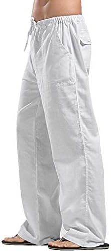 Мъжки Ленени панталони ZEFOTIM с джобове Свободно Намаляване с Отворен Дъното, Обикновена Летни Ежедневни Удобни Плажни Панталони
