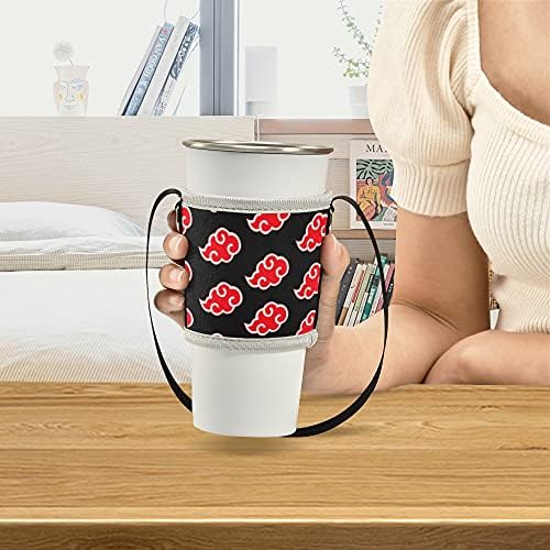 X. ICOBYB Многократна употреба на кафе ръкави - Изолационен ръкав за студените напитки в японски стил аниме Сагруб.начинът, държач за чаши с пагон и дръжка за носене, подходящи за чаши с обем от 12-24 грама