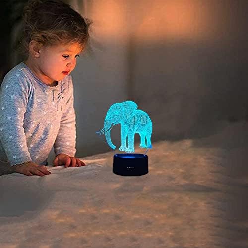 KIVVEE Elephant Визуална 3D Лампа Илюзия 2D лека нощ Коледен Коледен Фестивал на Рожден Ден на Св. Валентин Подарък за Влюбени Детска Спалня Маса Тенис на Декор за Малки Момчета на Децата