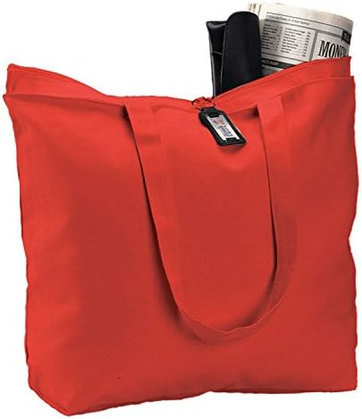 (6 опаковки) Комплект от 6 Тежки чанти платно Големи чанти-тоут с цип (червен)