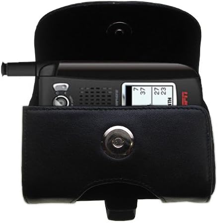 Дизайнерски калъф за носене на колан Sanyo MVP EV-DO от естествена черна кожа Gomadic – Включва Допълнителна примка за колан и подвижна скоба