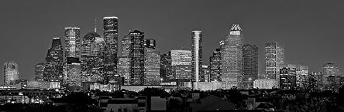 Хьюстонский Хоризонт печат на снимки БЕЗ РАМКА Нощен Черно-бял BW City Downtown 11,75 x 36 Texas Фотографска Панорама Плакат на Изображението