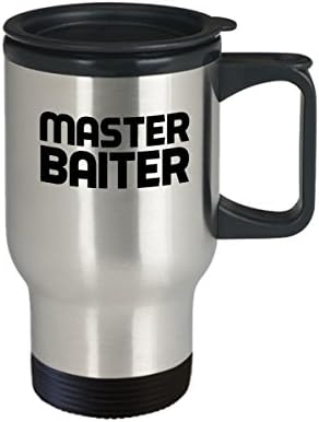 Чаша Master Baiter - Риболовна Чаша За Мъже, Забавна Керамична Чаша - 14 грама, Пътна Чаша От Неръждаема Стомана