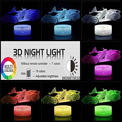 Anekoul 7 Цвята, което променя лека нощ, 3D Двигател с Клиенти Лампа, 3D Визуална Илюзия, Led Лампа за Детски Играчки, Коледни Подаръци За Рожден Ден, Състезателна Кола