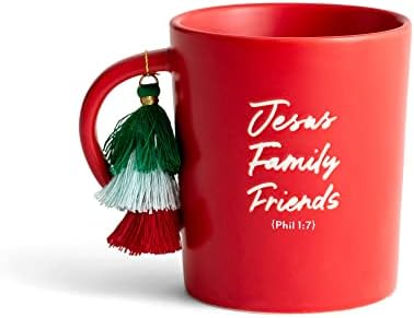 Приятели на семейството DaySpring Jesus - 12 мл, Червен вдъхновяваща керамични кафеена чаша с брелком-с четка, 12 мл