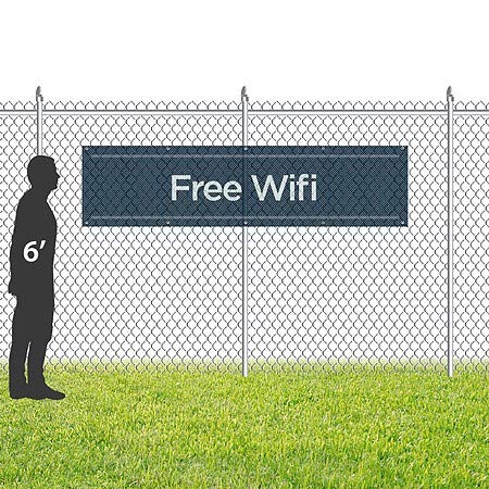 CGSignLab | Ветрозащитный Уличен Мрежест Винил Банери Free WiFi -Basic Navy | 8 'x2'