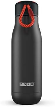 Бутилка за вода Zoku от неръждаема стомана с 18 грама; Матово черно; Запечатани и не се бутилира; Здрава капачка от паракорда с вакуумна изолация с двойни стени; Голям отвор за устата диаметър 1-1 / 2 инча