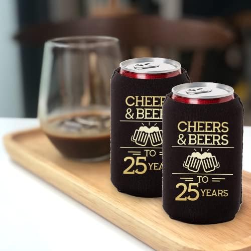 Охладители за консерви Наздраве & Beers to 25 Years 25th Birthday Party Coolies, Набор от 12 кутии с черни и златни цветове, са идеални за рождени дни, украса за рожден Ден