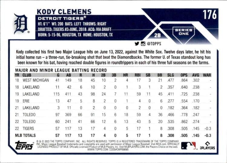 Коуди Клемънс RC 2023 Topps 176 НОВ Тайгърс NM +-MT + MLB Бейзбол