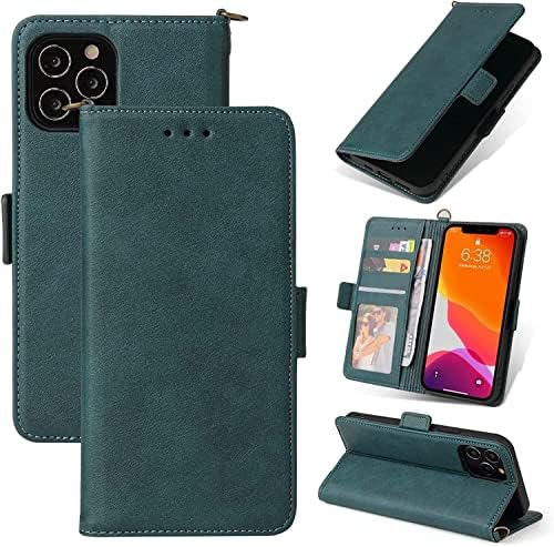 Чанта-портфейл KOSSMA за iPhone 14/14 Plus/14 Pro/14 Pro Max, калъф-награда от изкуствена кожа с панти капак-фолио и магнитна закопчалка, устойчив на удари Вътрешен калъф от TPU (Цвят: зелен, размер