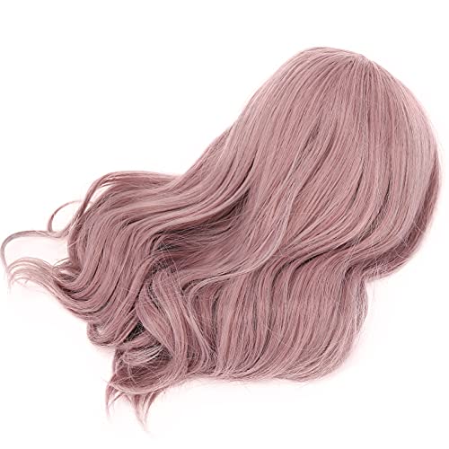 Перука с дълъг бретон, розови пухкави резултати при висока температура синтетична коса за дома и на улицата