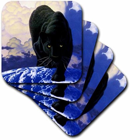 3dRose Черна Пантера - Меки подложки, комплект от 4 броя , комплект от 4 меки, варира