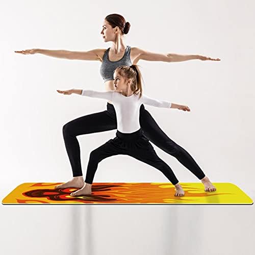 Дебел Нескользящий постелката за йога и фитнес 1/4 с принтом като Пламнал Огън на Черепа Жълто-Оранжев цвят за практикуване на Йога, Пилатес и фитнес на пода (61x183 см)