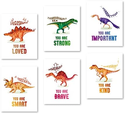 ЩАМПИ СЪС СНИМКИ - Стенно изкуство с динозаври - Акварели щампи с динозаври на стените - Мотивационен плакат в стаята на момчетата - Декор с положителни цитати - Картички с твърденията за деца -Декор на детска спални