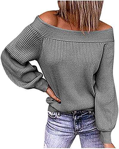 Дамски Пуловери с открити рамене, Есенни Ежедневни Пуловери в Рубчик с ръкав Прилеп, Върхове-Пуловери, Монофонични Трикотаж Оверсайз