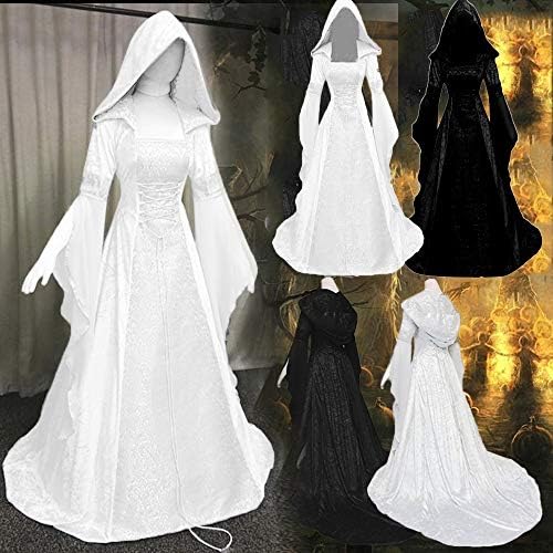 Рокля вещици ZEFOTIM, женски винтажное рокля-наметало на вещица с качулка, ръкав тръба, средновековна сватбена рокля, рокля за cosplay на Хелоуин