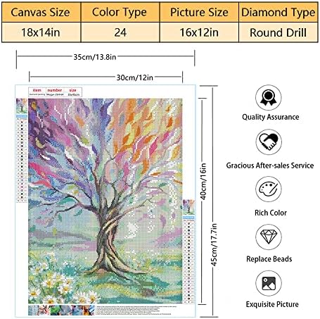 5D Диамантена Картина с пълна Дрелью, Цветен Диамантена картината Дървото на живота, Комплекти за рисуване цветя Направи си сам, за деца и възрастни, План за Диамантения изкуство за начинаещи, Уникален подарък за възрастни