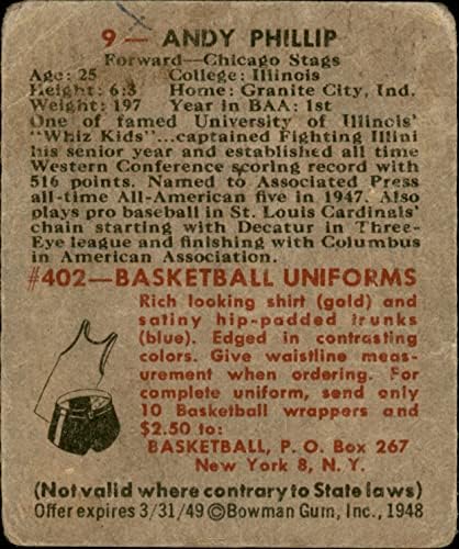 1948 Боуман 9 Анди Филип Стэгс-BskB (Баскетболно карта) ЛОШ Стэгс-BskB Илинойс