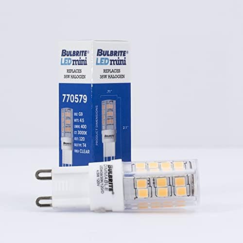 Двухконтактная лампа Bulbrite LED Mini T4, с регулируема яркост на двухконтактном база (G9) с Мощност 40 W, Еквивалент на 3000 До, Бистра, 1 Опаковка