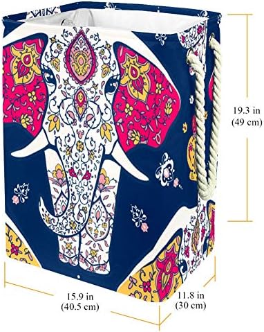Inhomer Мандала с Изображение на Слон 300D Оксфорд PVC, Водоустойчив Кошница за Дрехи, Голяма Кошница за Дрехи за Одеяла Дрехи Играчки в Спалнята