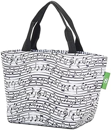 Еко-Шик Лесно Сгъваема чанта за Обяд | Водоустойчив Изолирано чанта-хладилник за работа/Пикници/Туризъм/барбекю в къмпинг|, Произведени от Рециклирани пластмасови бутилки (Music White)