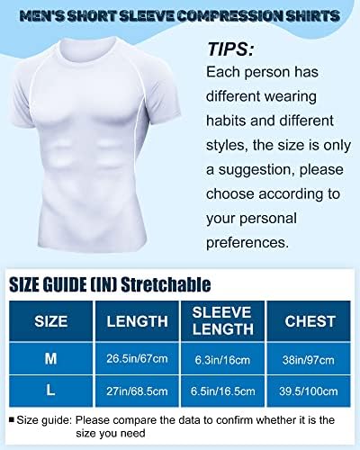 6 Опаковки Мъжки Компрессионных Блузи с къс ръкав За отслабване, Спортни Тениски Базов слой, Потници, Спортни Спортни Ризи (Бял, Средно)
