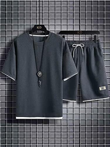 Мъжки дрехи FIOXA от две части, Мъжка тениска с контрастиращи тапицерия и къси панталони с завязками на талията (Цвят: тъмно сив, Размер: X-Small)