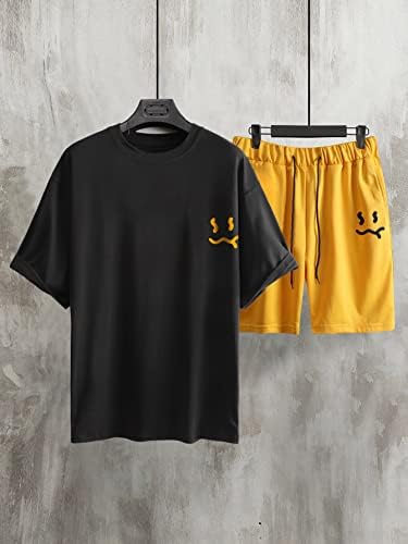 FIOXA / Мъжки облекла от две части, мъжка тениска с изразителен принтом и къси панталони с завязками на талията (Цвят: многоцветен, Размер: X-Large)