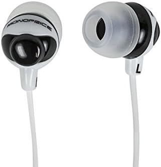 Слушалки с шумоизолация Monoprice Button Design - Черно-бели слушалки с позлатените 3,5-мм стереоразъемом