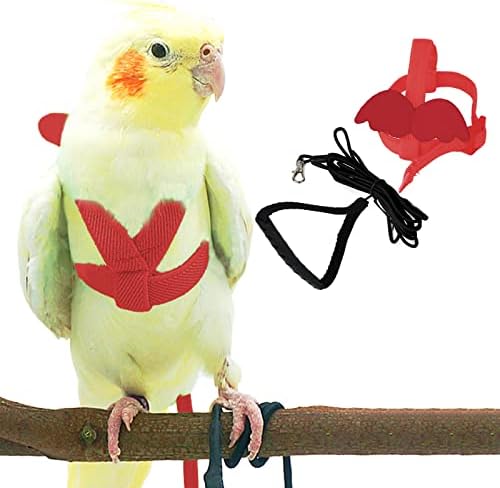 Шлейка и каишка за домашни папагали Dnoifne, Регулируема Тренировъчен дизайн, Защита от ухапвания, Найлон въже за птици с хубав дренаж за папагали, подходяща за скарле?