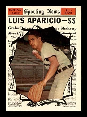 #574 Луис Апарисио В РОЛЯТА на ХОФА - Бейзболни картички от 1961 г. Topps (Star) Graded EXMT - Реколта Картички с автограф бейсболистов