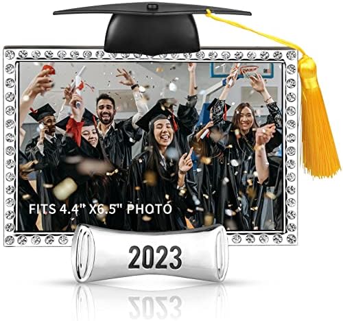 Выпускная рамка за снимки 4x6 клас 2023 г., Рамки за снимки за спомен, черни, Сребристи Метални рамка за снимки във формата на Холостяцкой шапки, Кутия за Оцветяване с че