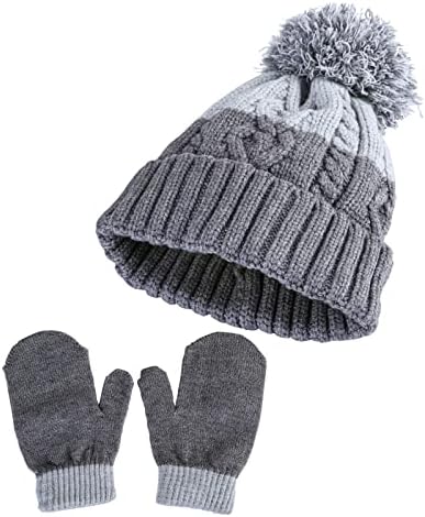 Хлапето първите стъпки /Комплект шапки за еднократна употреба и Варежек за деца - Мека Шапка с pom-помераните и ръкавици с ръчно плетени за момчета, Възли Аксесоари з?
