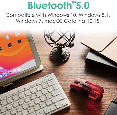 Мишката ELECOM Bluetooth, Акумулаторна, с възможност за изключване, Тих, С тихо щракване, 4 бутона, Превъртане с наклон за iPad, преносими PC и Mac Малък размер, Червена M-CCP1BBRD-US
