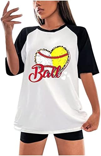 lcepcy / Дамски Модни Летни Тениски с кръгло деколте, Ежедневни и Бейзболни Върхове с Леопардовым принтом във формата на Сърце и с Къс ръкав