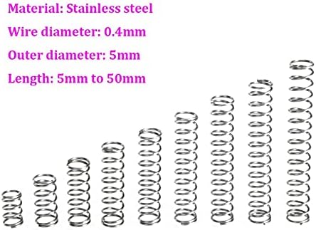 Система за компресия Подходящи за повечето ремонти Диаметър 0,4 мм Външен диаметър на система за компресиране на 5 mm Дължина на пружината на компресия от неръждаема стомана 5 мм-с 50 мм (Дължина: 40 мм, 10 бр.)