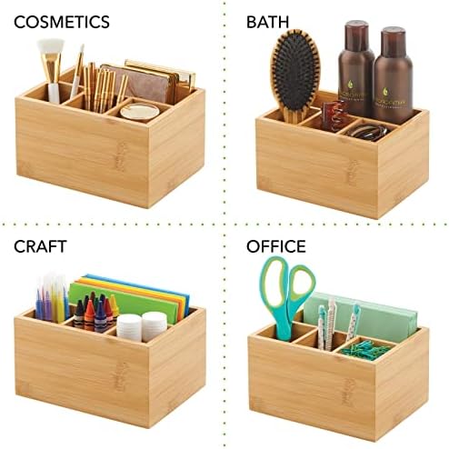 Кутия-органайзер за съхранение на прибори за хранене, чинии и салфетки mDesign от бамбук за Кухня, килер, плот и Плот - Поставка за прибори Побира Вилици, Ножове, Лъжици, Кърпи - 4 части - Естествен