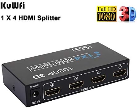 HDMI-сплитер 1x4 дървен материал, HDMI-сплитер VSVABEFV 1 до 4 От разпределителната кутия за аудио и видео, поддържа на 3D и 4K, съвместим с PC, PS3 игри, Blu-ray DVD, таблета, шрайбпроектор и др
