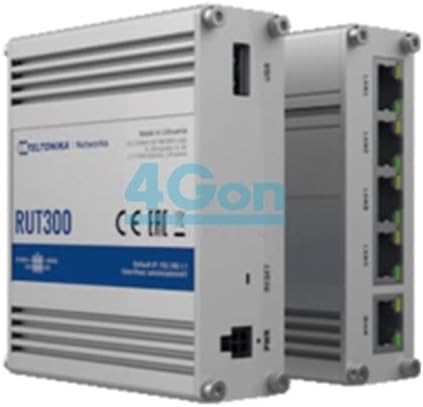 Индустриален Ethernet-рутер Teltonika RUT300 000100, издръжлив алуминиев корпус, съвместим със система за дистанционно управление на Teltonika, 5 порта Fast Ethernet (10/100mbps), пасивен PoE, захранване САЩ, сребрист