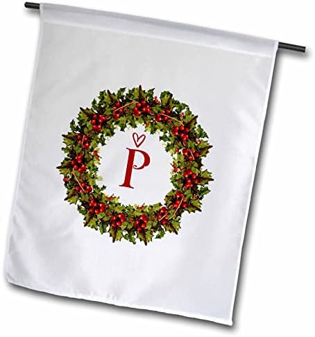 Триизмерна буквата P - Венец от Падуба с Червени плодове и Драсканици във формата на Сърце - Знамена (fl_352558_1)