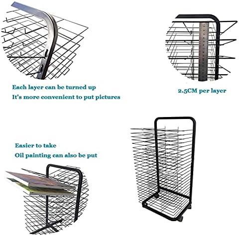 Сушилни Стелажи NEOCHY, Художествена Сушилня, С прахово покритие, Рафтове за съхранение на художествени рафтовете на колела, Е подходящ за училища и игрални клубове 20-