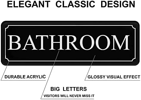 Табелка на вратата на банята за домашния офис и бизнес - Знак за тоалетна, сладък декор за баня - Знак за тоалетна, е черно-бяла стикер 9 × 3 инча - Лесен монтаж без ника?