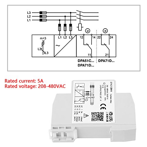 3-Фазное Реле за контрол на напрежение, Трифазно Реле за защита на последователност на фазите 208-480VAC, за последователност на фазите и загуба на фаза
